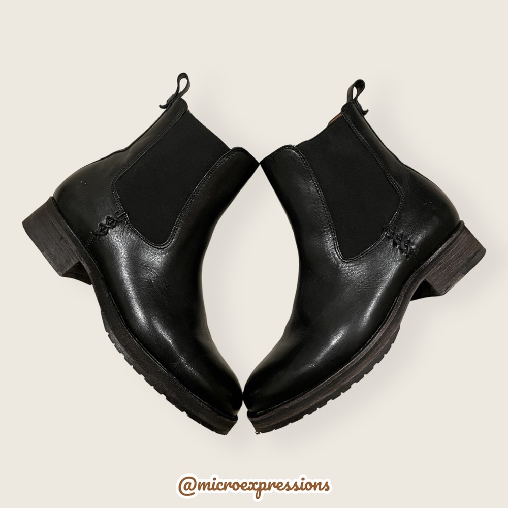 $369 Frye Melissa Chelsea Black Genuine Leather Comfy Low Heel Short Ankle Boot - Picture 7 of 16